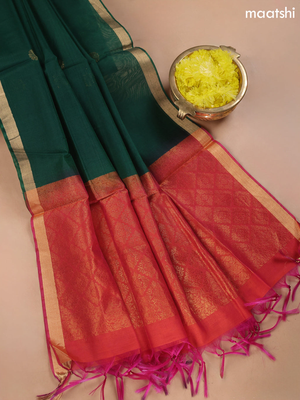 Dual Shade Of Pink and Kora Silk Cotton Dress Material With Zari Buttas