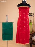 Red and Green Kora Silk Cotton Dress Material With Zari Buttas and Bottom & Banarasi Style Dupatta