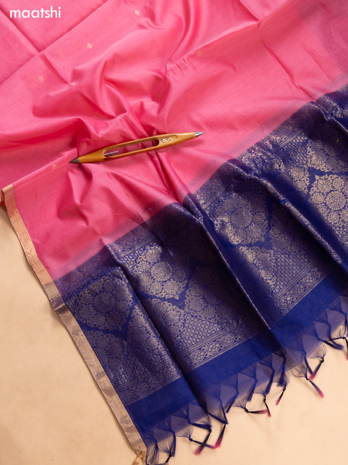 Navy Blue and Pink Kora Silk Cotton Dress Material With Zari Buttas and Bottom & Banarasi Style Dupatta