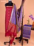 Maroon and Dual Shade Of Violet Pure Silk Dress Material With Thread & Zari Buttas