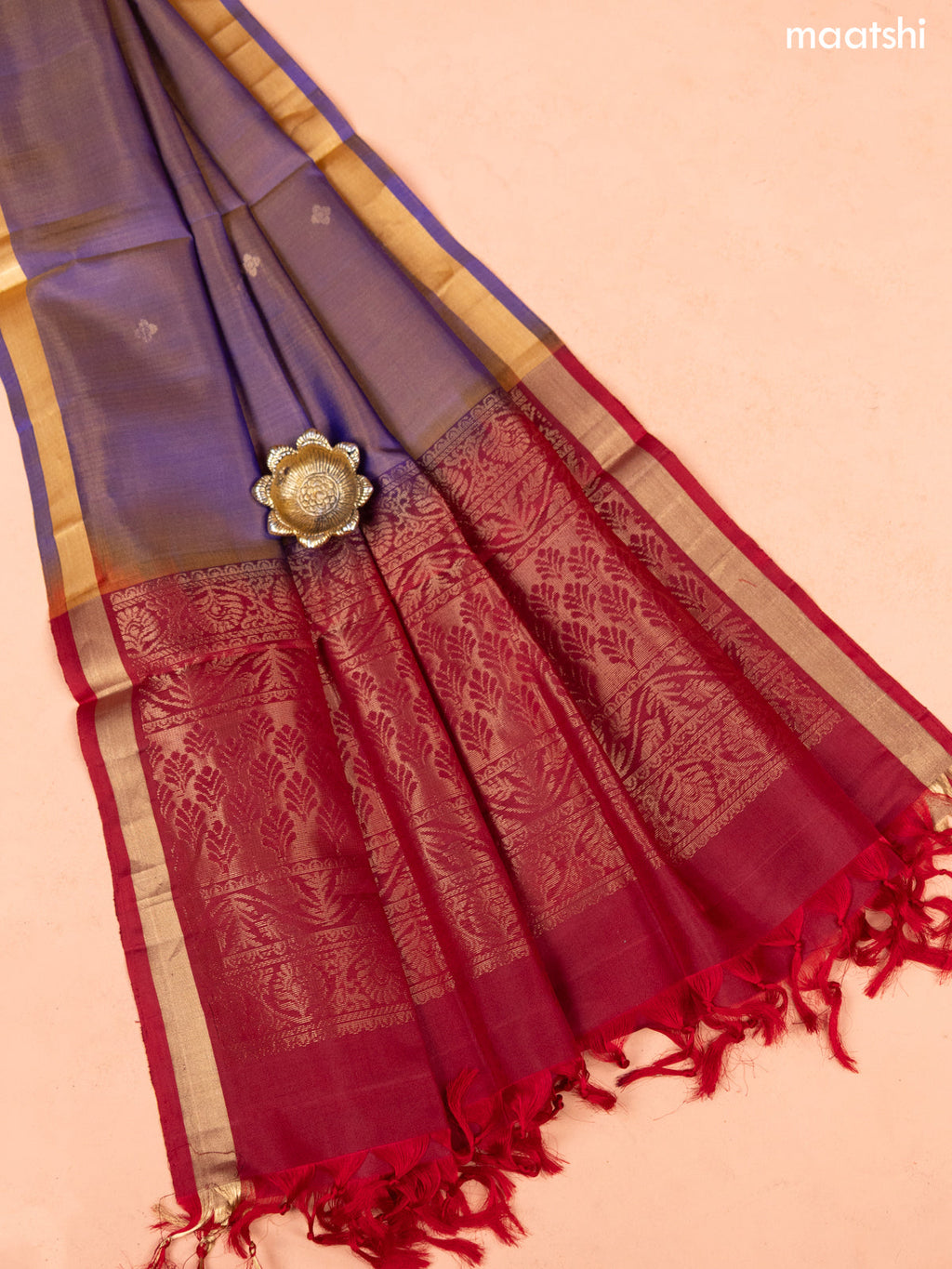 Maroon and Dual Shade Of Violet Pure Silk Dress Material With Thread & Zari Buttas