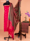 Reddish Pink and Manthulir Green Pure Silk Dress Material With Thread & Zari Buttas
