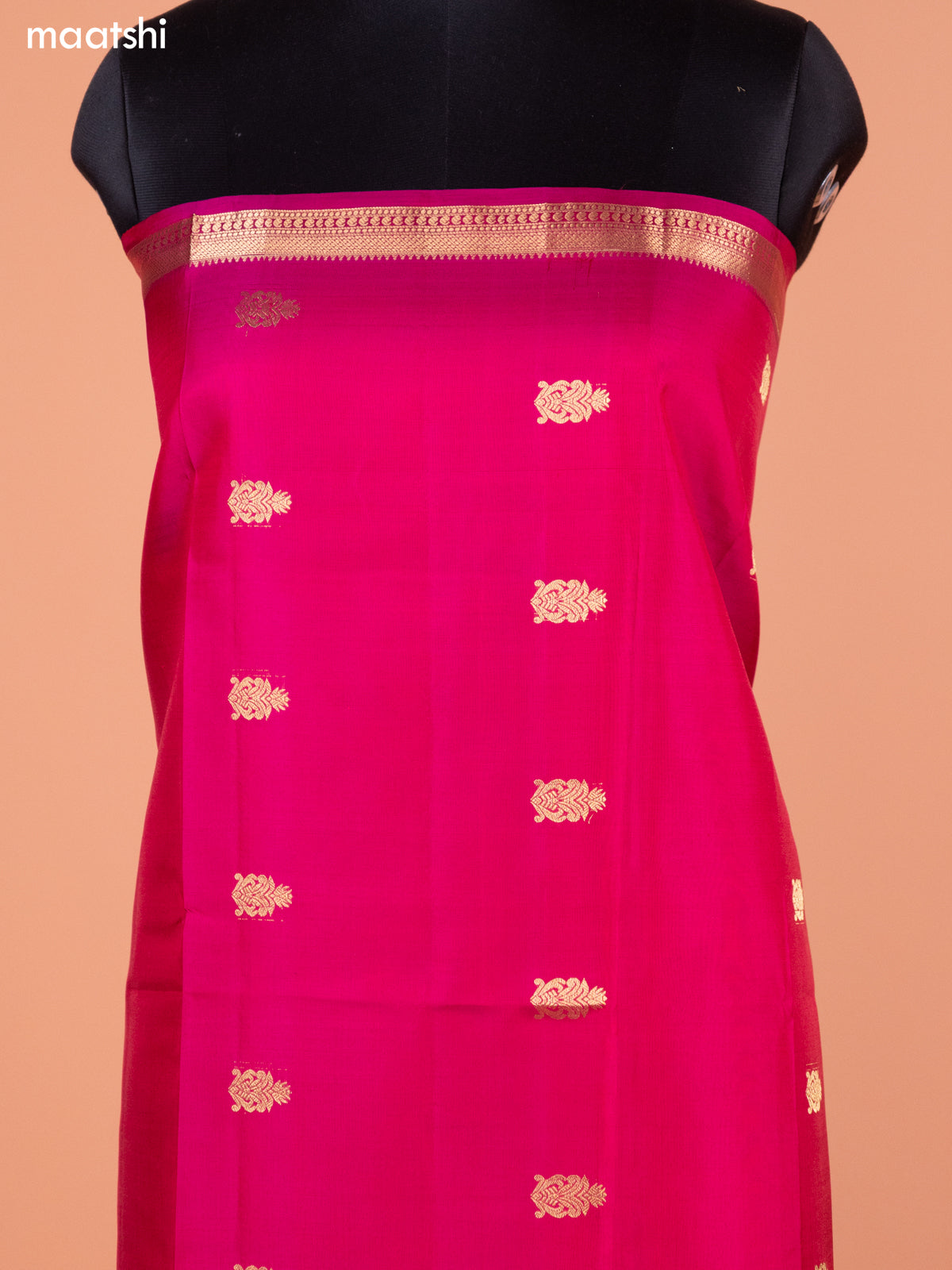 Rani Pink and Mehendi Green Pure Silk Dress Material With Thread & Zari Buttas