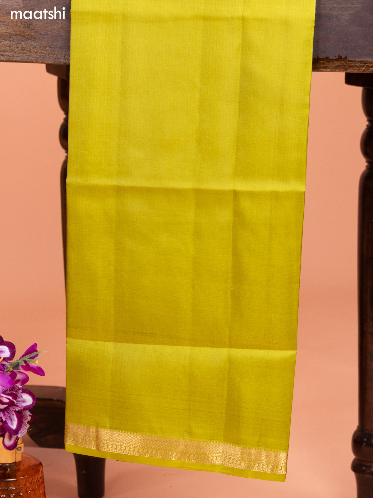 Rani Pink and Mehendi Green Pure Silk Dress Material With Thread & Zari Buttas