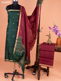 Green and Maroon Pure Silk Dress Material With Thread & Zari Buttas