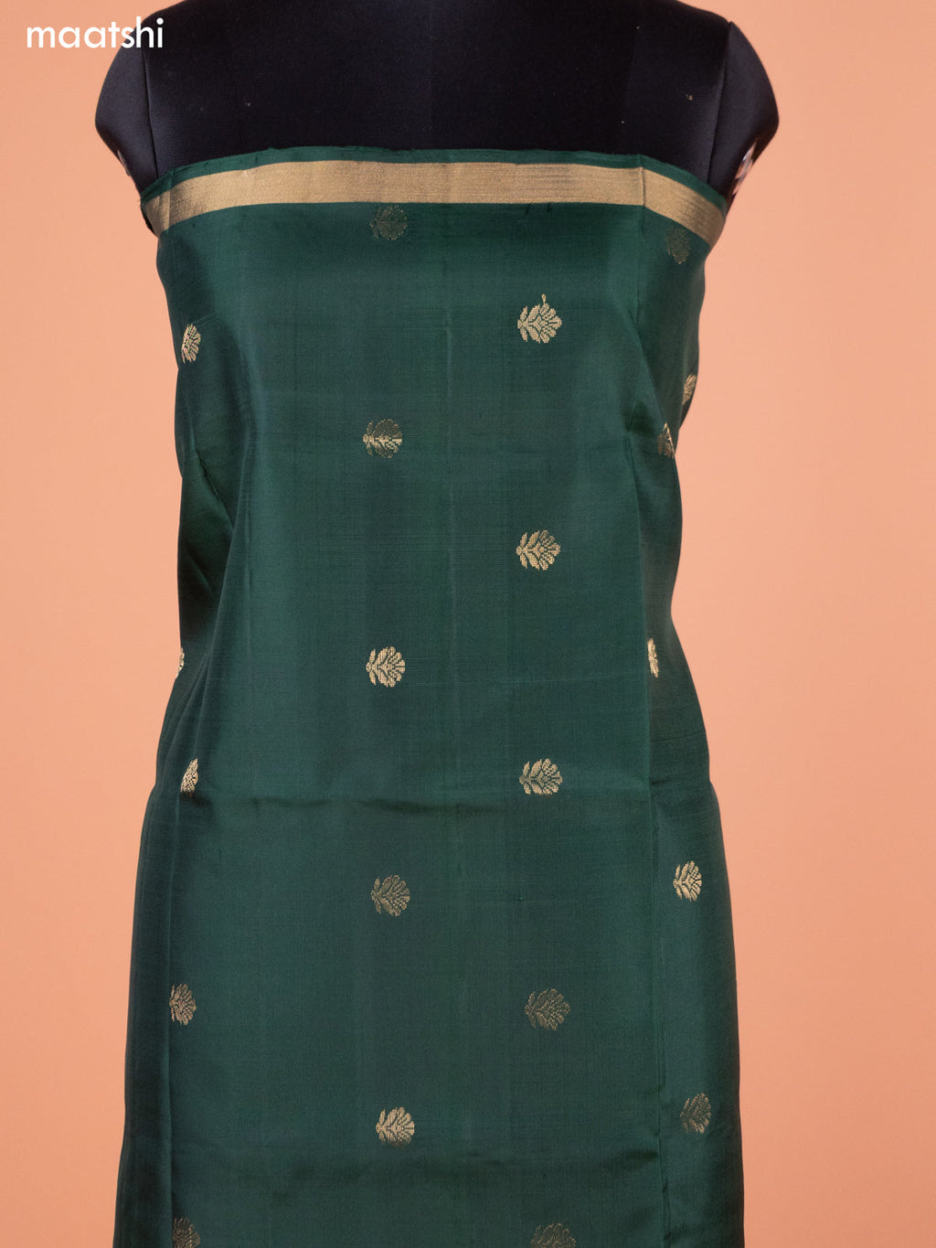 Green and Maroon Pure Silk Dress Material With Thread & Zari Buttas