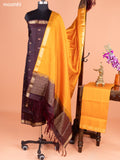 Deep Maroon and Mustard Yellow Pure Silk Dress Material With Thread & Zari Buttas