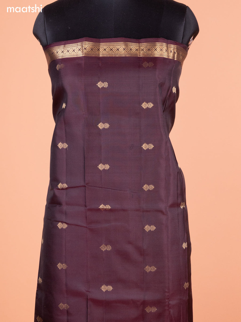 Deep Maroon and Mustard Yellow Pure Silk Dress Material With Thread & Zari Buttas