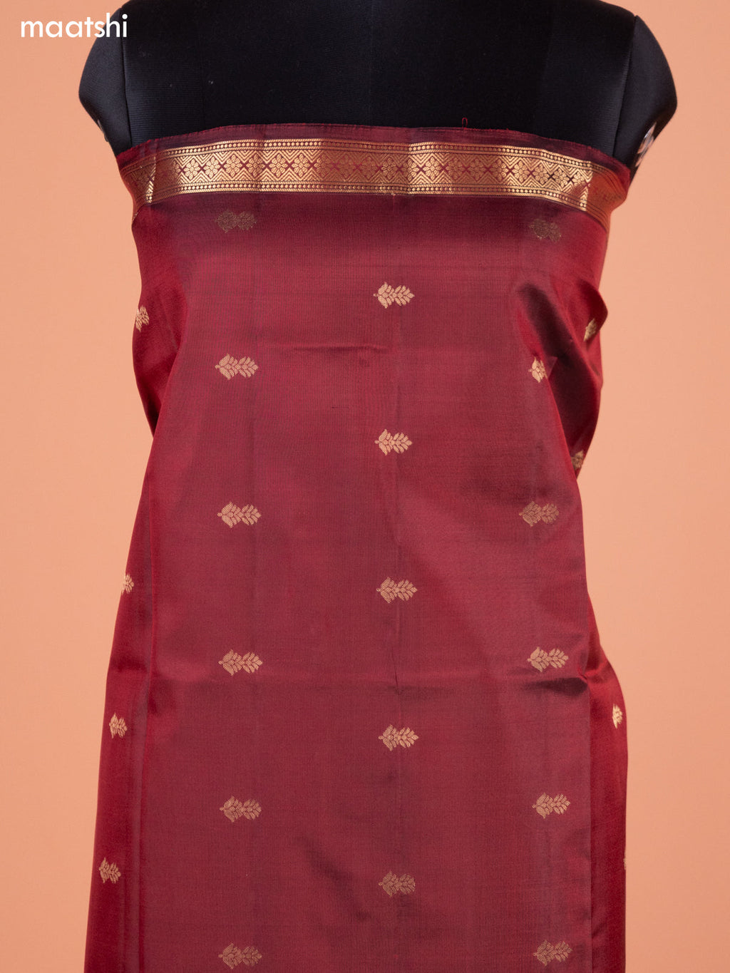 Maroon and Dual Shade Of Blue Pure Silk Dress Material With Thread & Zari Buttas