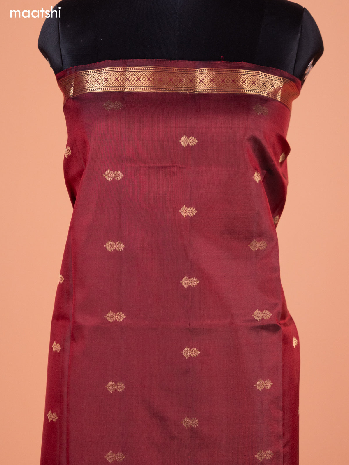 Maroon and Dual Shade Of Blue Pure Silk Dress Material With Thread & Zari Buttas