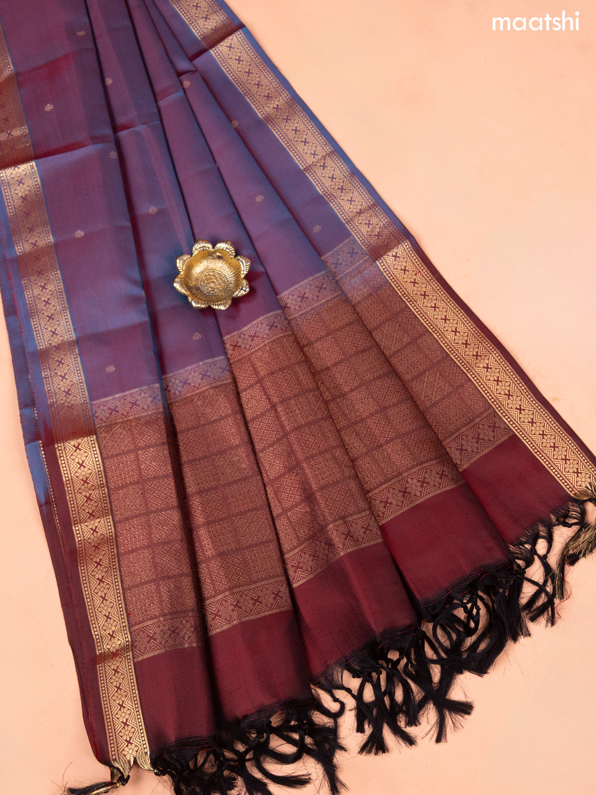 Maroon and Dual Shade Of Blue Pure Silk Dress Material With Thread & Zari Buttas