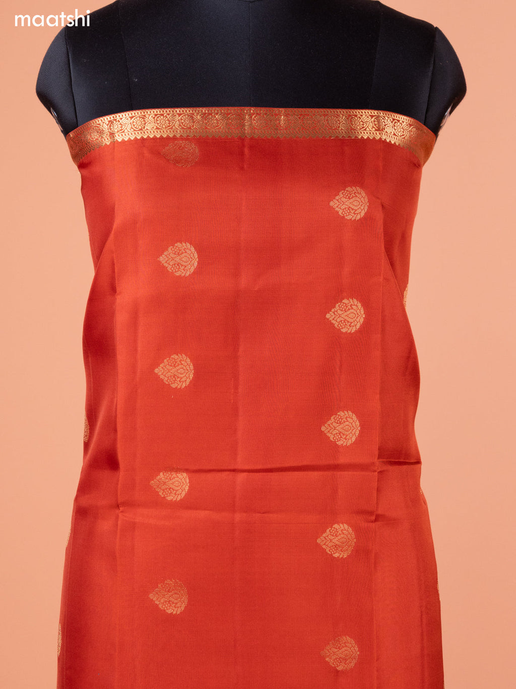 Rustic Orange and Green Pure Silk Dress Material With Thread & Zari Buttas