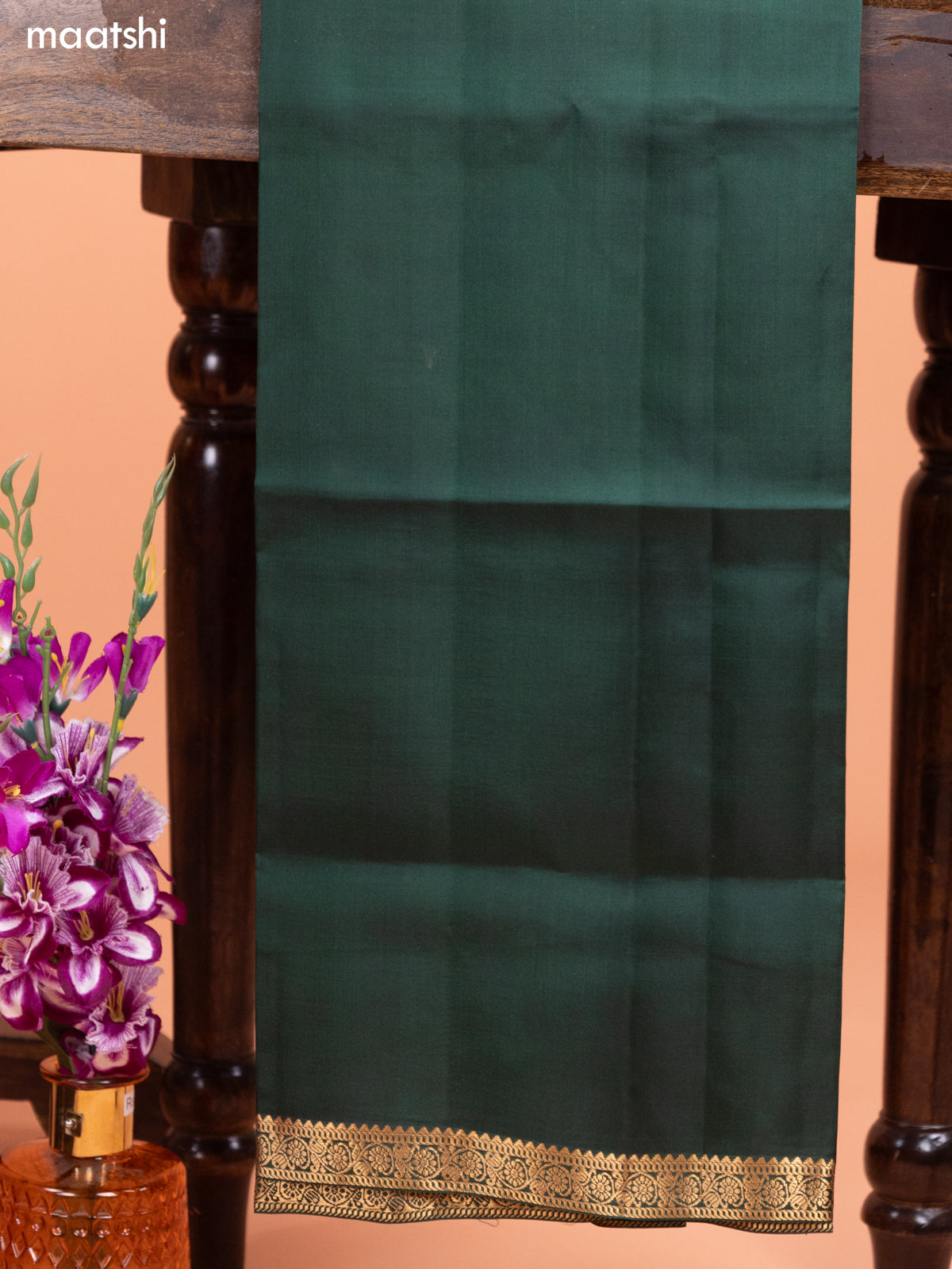 Rustic Orange and Green Pure Silk Dress Material With Thread & Zari Buttas