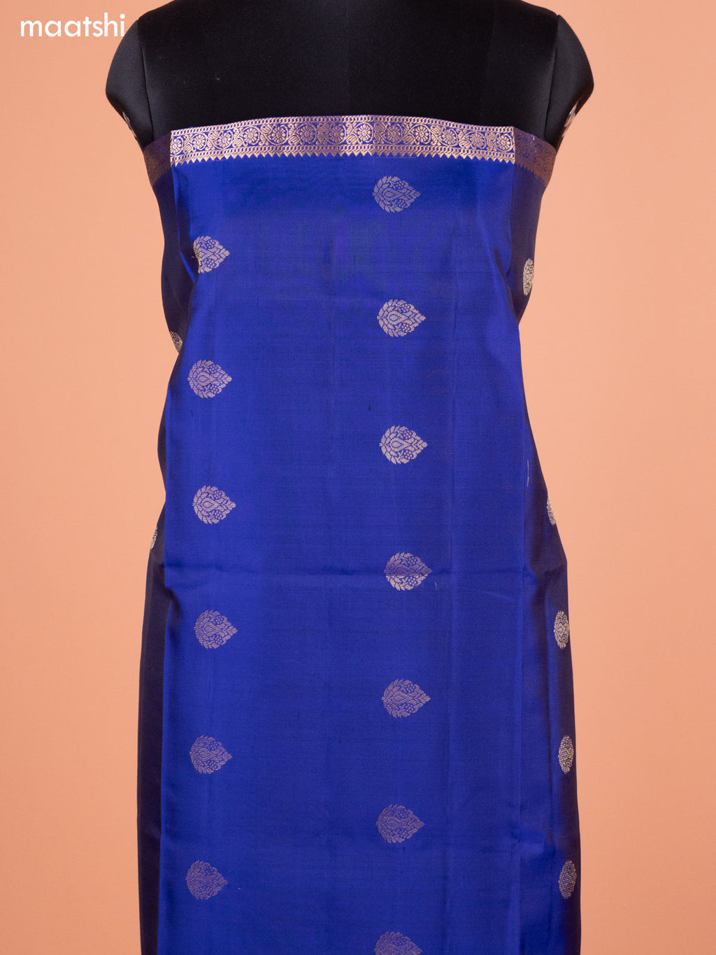 Royal Blue and Pink Pure Silk Dress Material With Thread & Zari Buttas