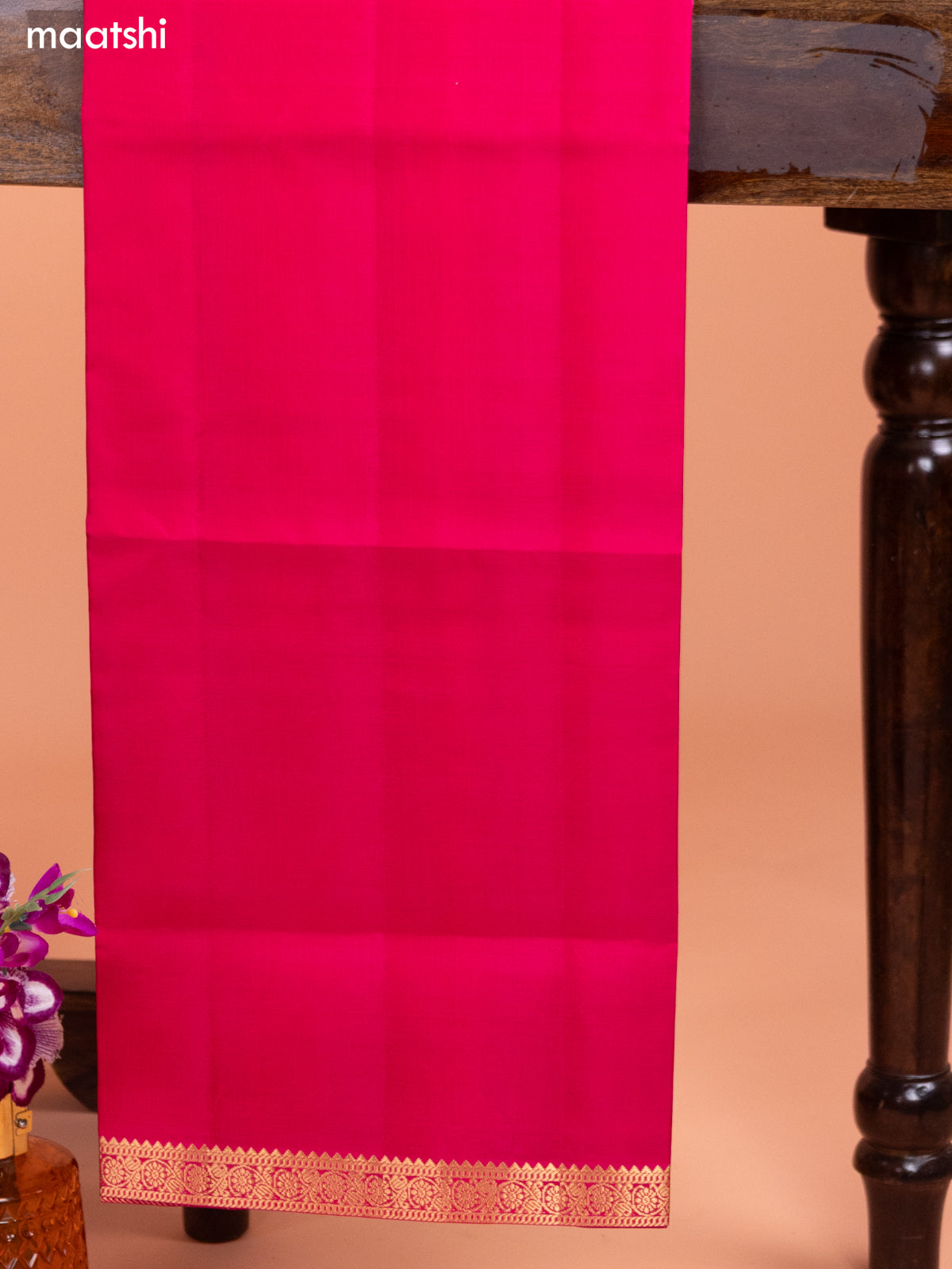 Royal Blue and Pink Pure Silk Dress Material With Thread & Zari Buttas