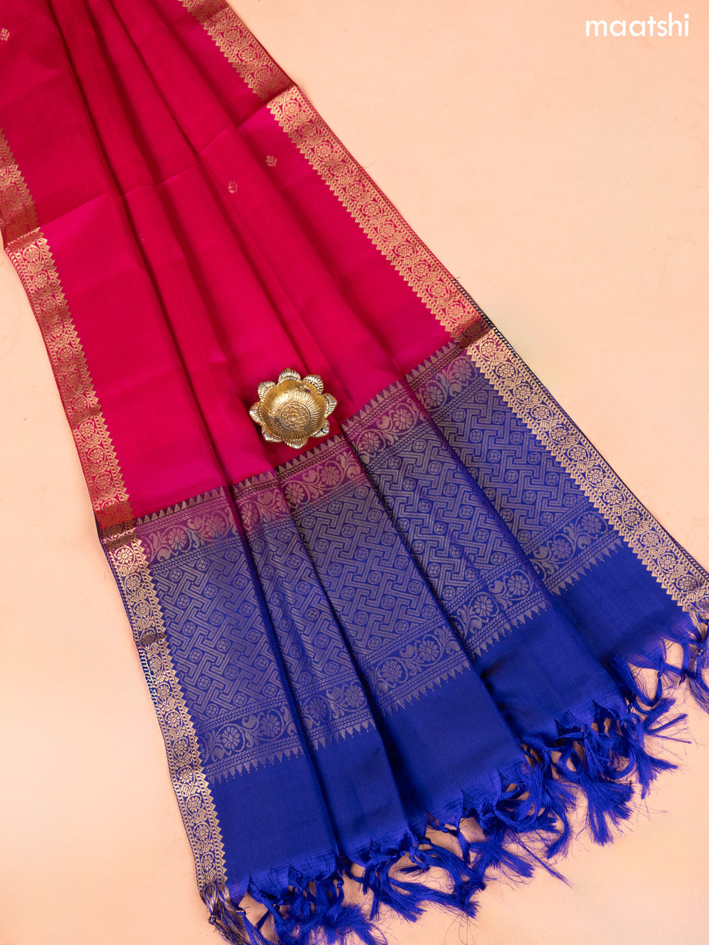 Royal Blue and Pink Pure Silk Dress Material With Thread & Zari Buttas
