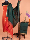 Rustic Orange and Green Pure Silk Dress Material With Thread & Zari Buttas