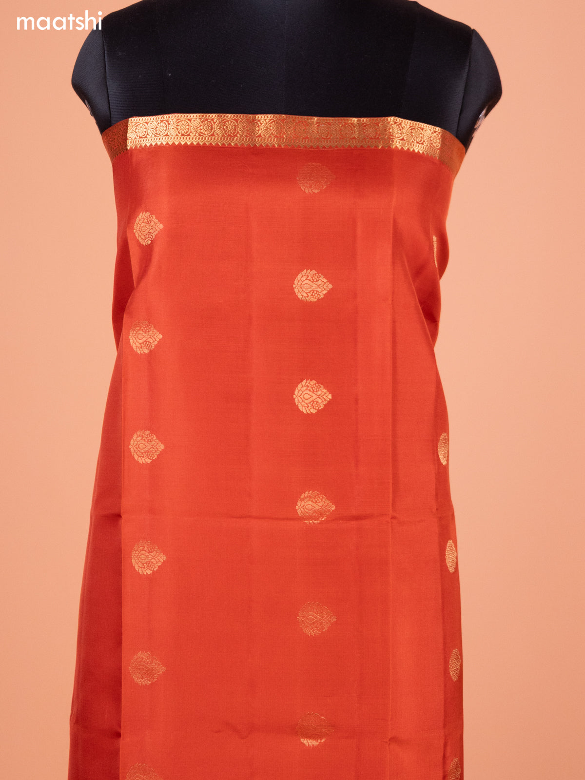 Rustic Orange and Green Pure Silk Dress Material With Thread & Zari Buttas