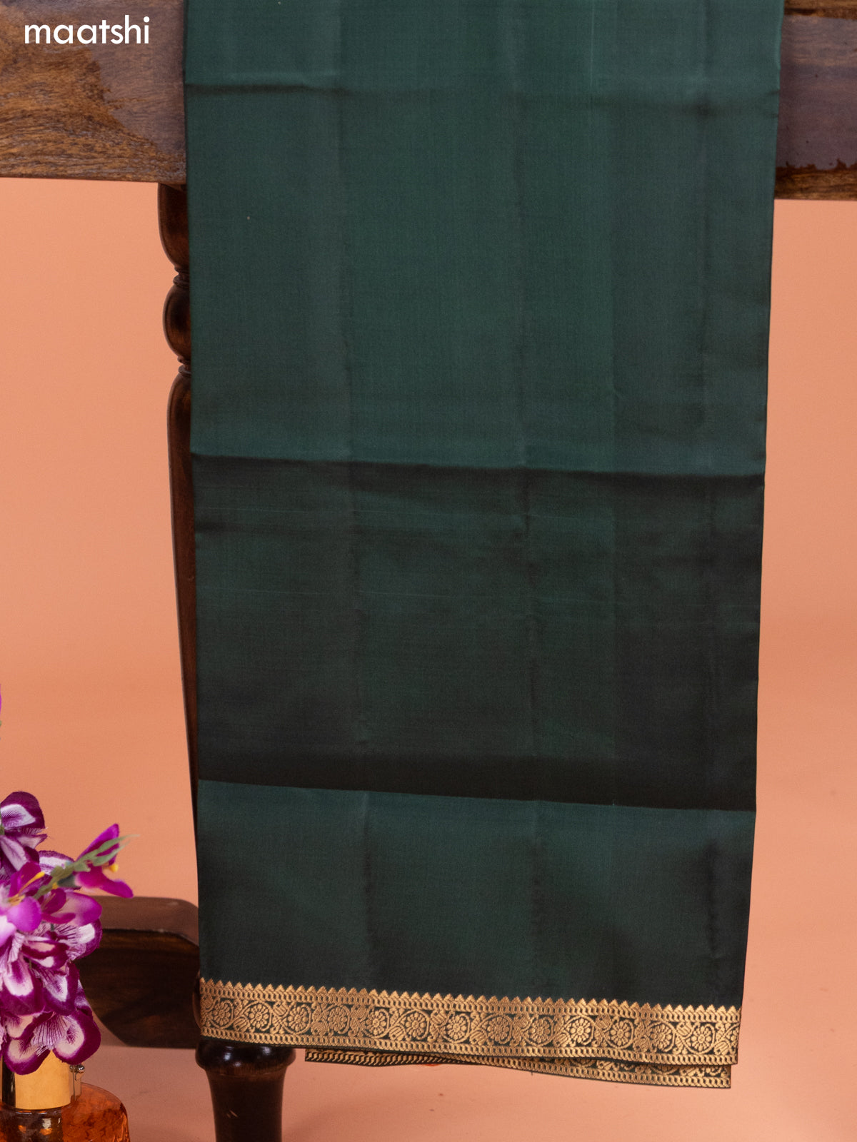 Rustic Orange and Green Pure Silk Dress Material With Thread & Zari Buttas