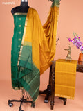 Green and Mustard Yellow Pure Silk Dress Material With Thread & Zari Buttas