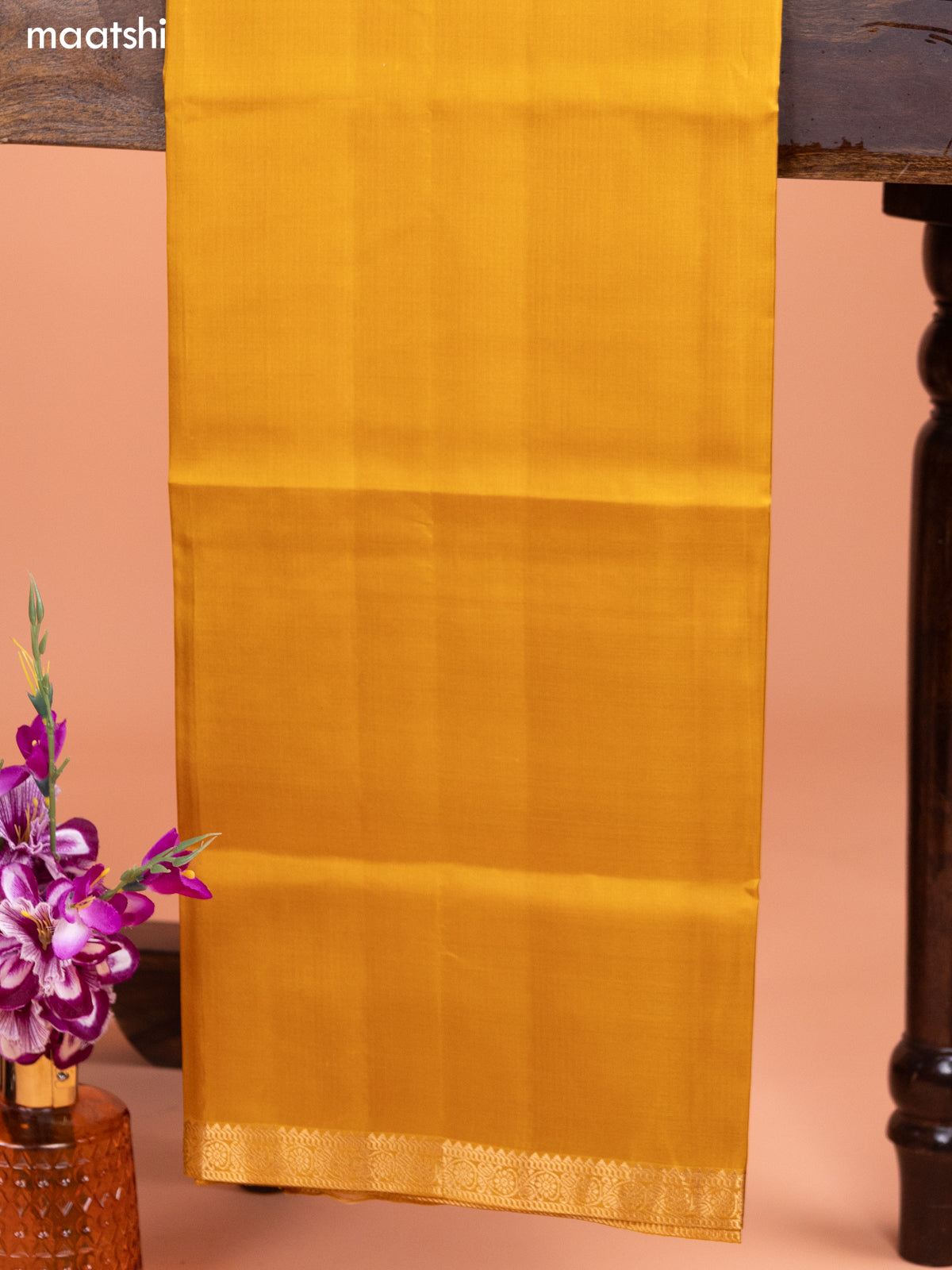 Green and Mustard Yellow Pure Silk Dress Material With Thread & Zari Buttas
