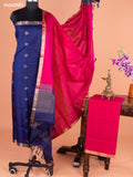 Navy Blue and Pink Pure Silk Dress Material With Thread & Zari Buttas