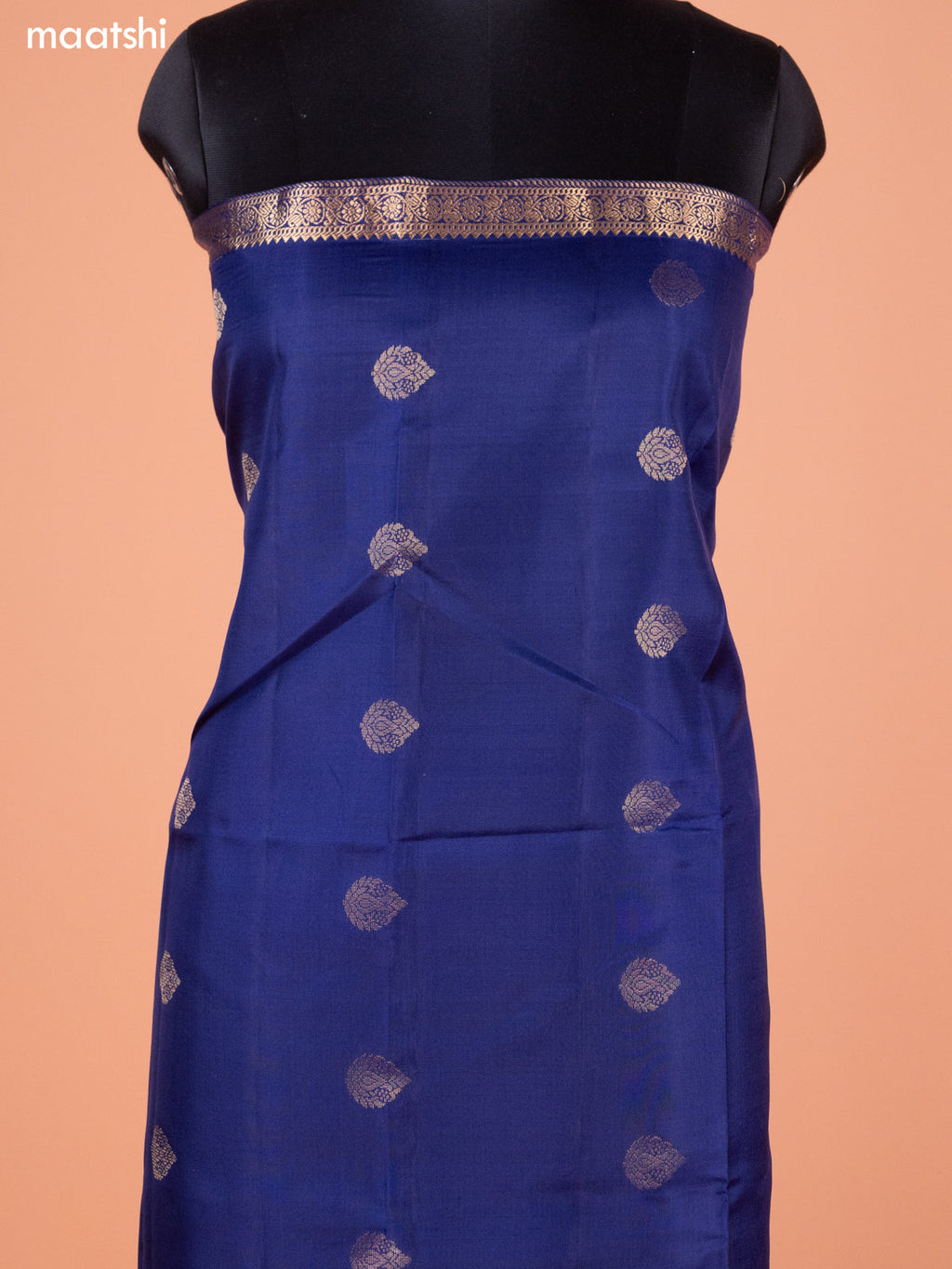 Navy Blue and Pink Pure Silk Dress Material With Thread & Zari Buttas