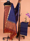 Rustic Brown and Navy Blue Pure Silk Dress Material With Thread & Zari Buttas