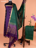 Dark Purple and Green Pure Silk Dress Material With Thread & Zari Buttas
