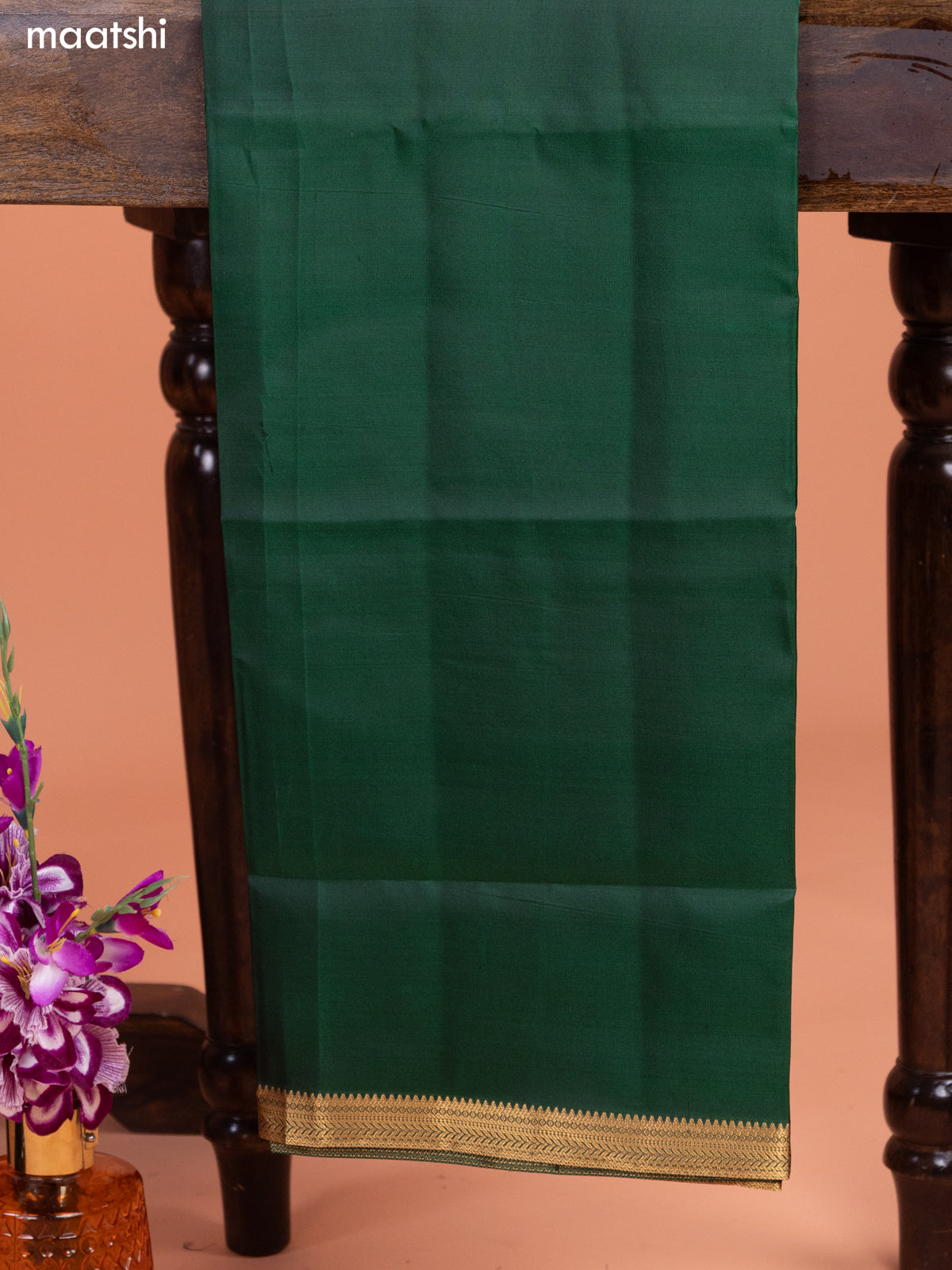 Dark Purple and Green Pure Silk Dress Material With Thread & Zari Buttas