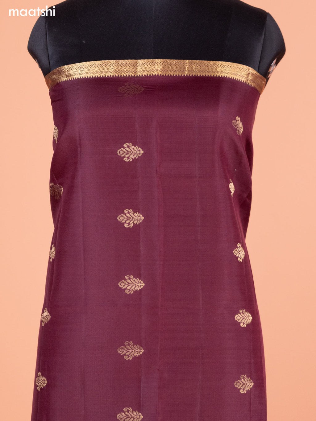 Deep Brown and Blue Pure Silk Dress Material With Thread & Zari Buttas