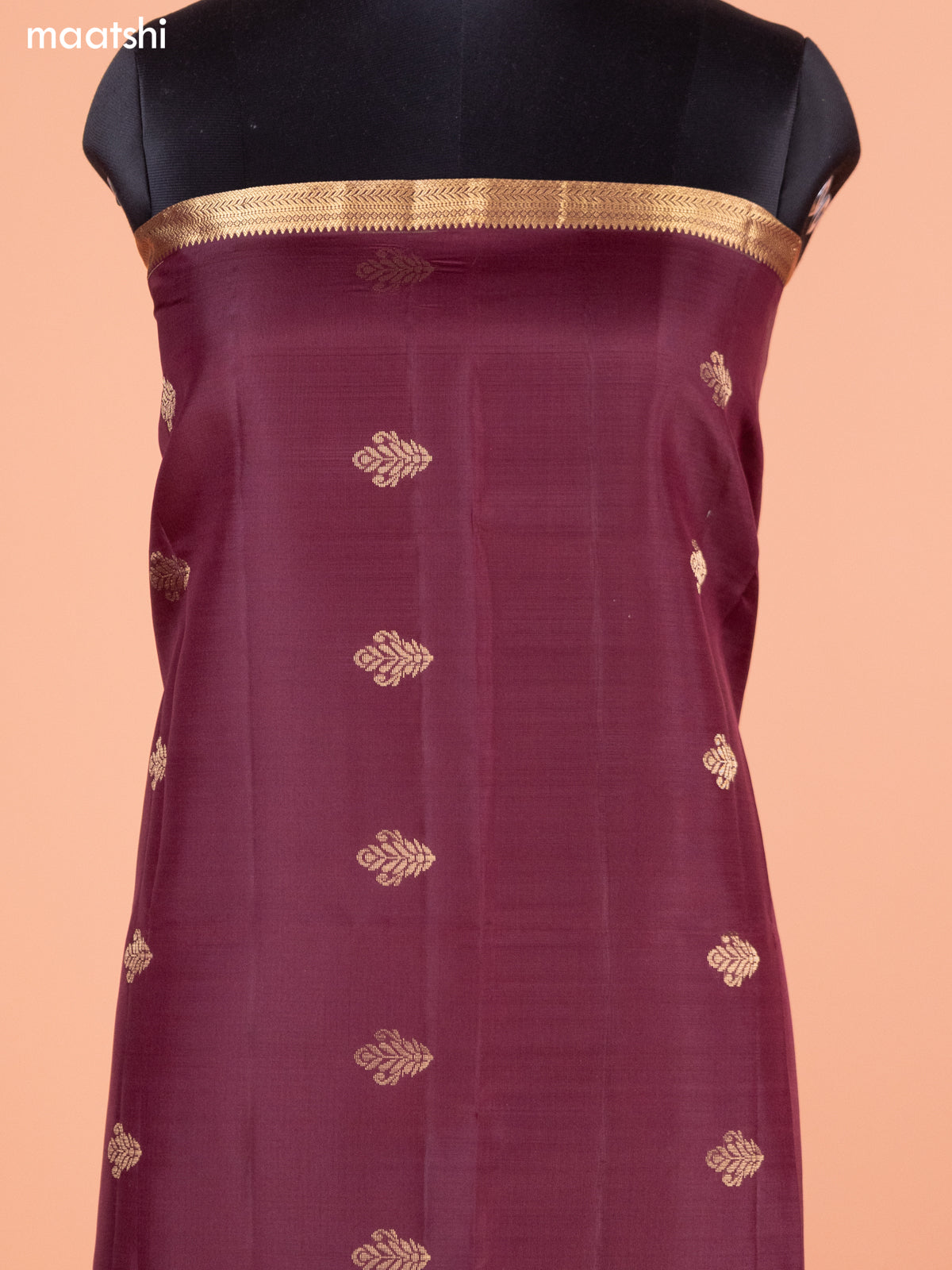 Deep Brown and Blue Pure Silk Dress Material With Thread & Zari Buttas
