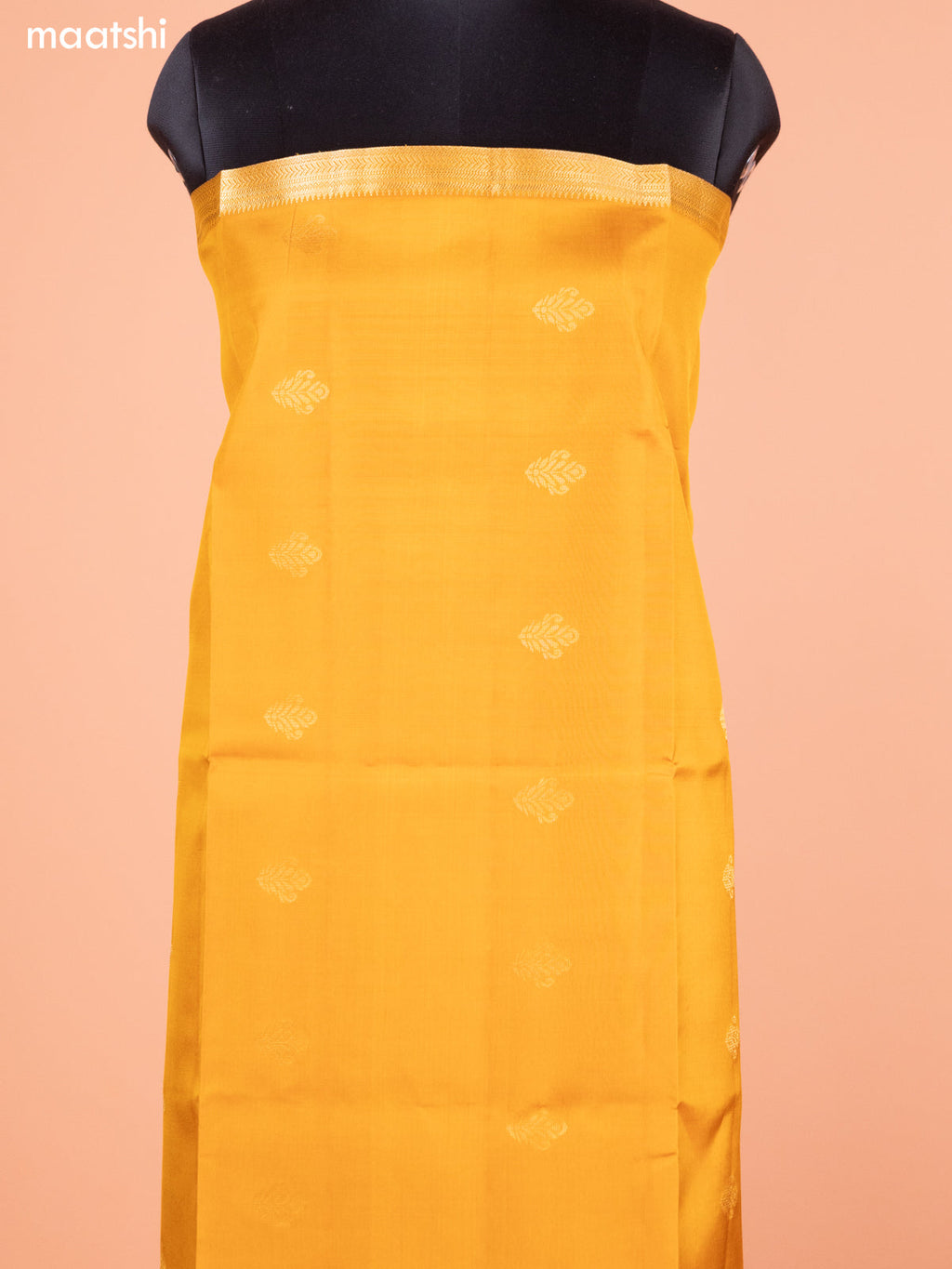 Mustard Yellow and Maroon Pure Silk Dress Material With Thread & Zari Buttas