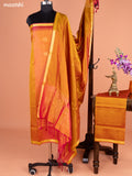 Dual Shade Of Yellowish Pink and Mustard Yellow Pure Silk Dress Material With Thread & Zari Buttas