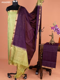 Pastel Green and Wine Pure Silk Dress Material With Thread & Zari Buttas