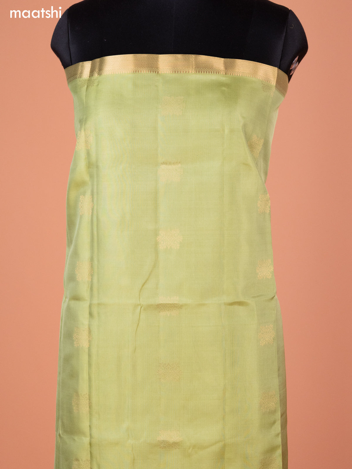 Pastel Green and Wine Pure Silk Dress Material With Thread & Zari Buttas
