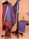 Maroon and Dual Shade Of Blue Pure Silk Dress Material With Thread & Zari Buttas