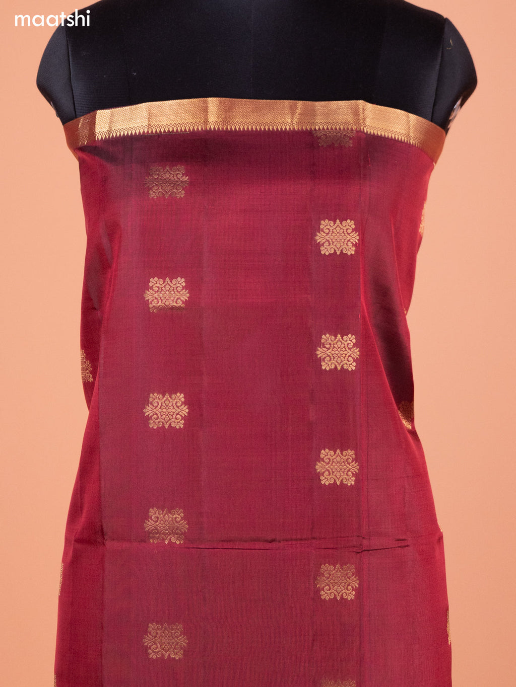 Maroon and Dual Shade Of Blue Pure Silk Dress Material With Thread & Zari Buttas