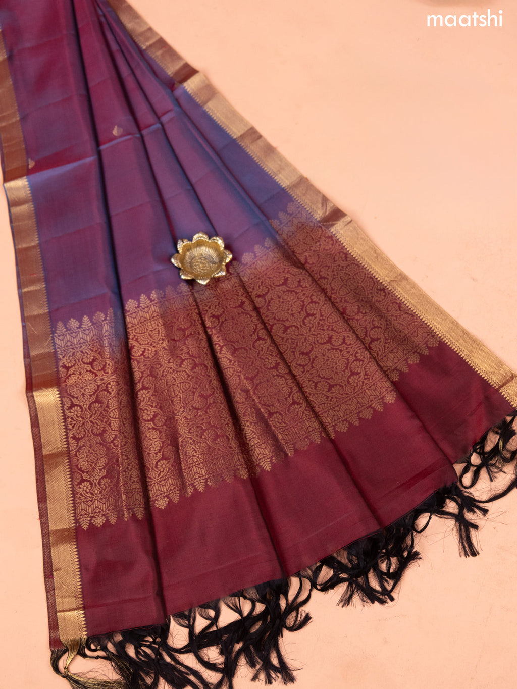 Maroon and Dual Shade Of Blue Pure Silk Dress Material With Thread & Zari Buttas