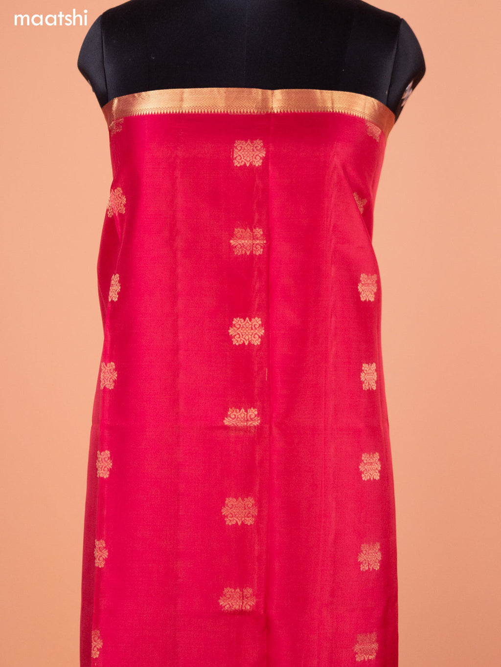 Rani Pink and Teal Blue Pure Silk Dress Material With Thread & Zari Buttas