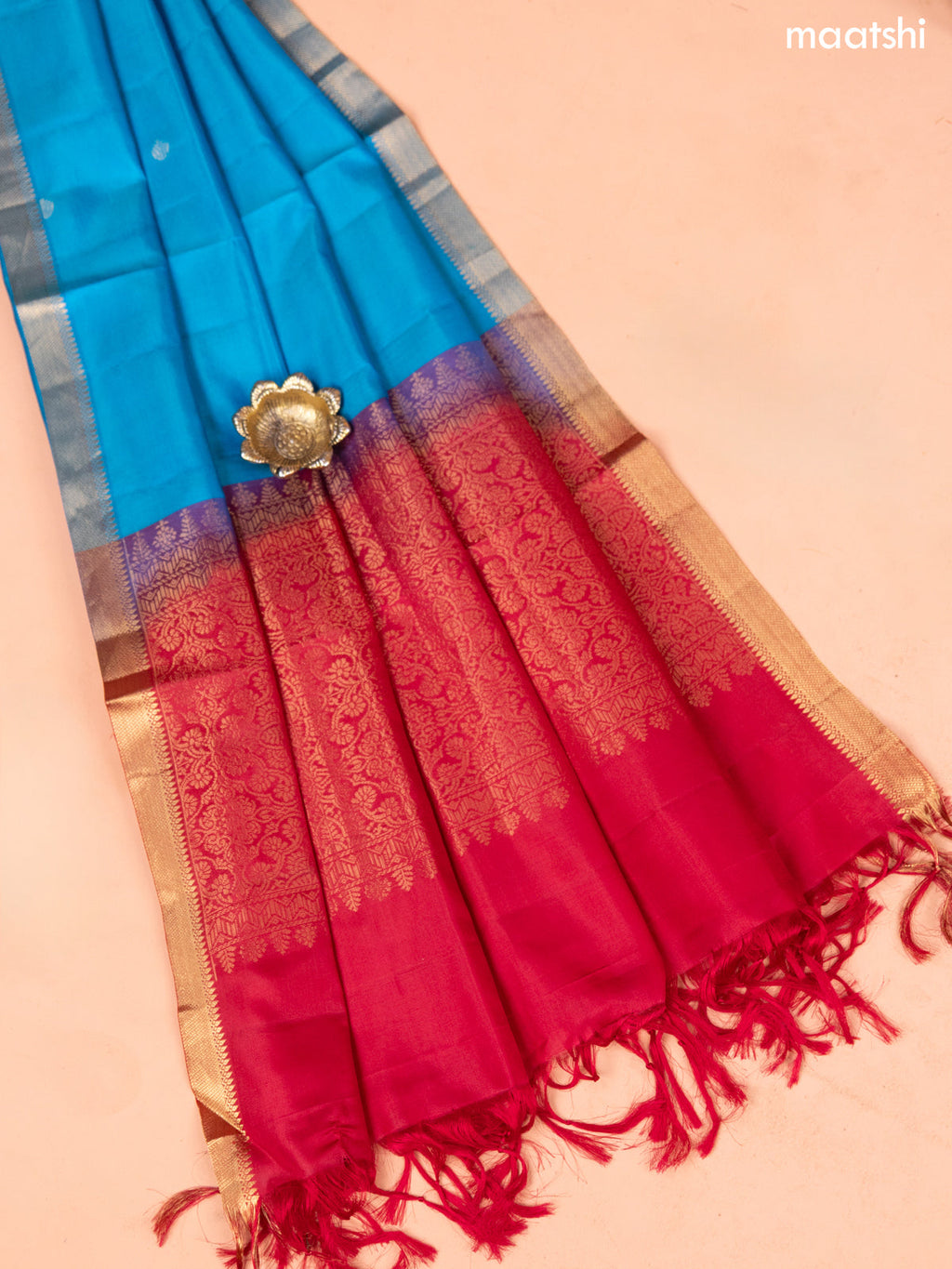 Rani Pink and Teal Blue Pure Silk Dress Material With Thread & Zari Buttas