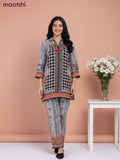 Short co-ord set grey shade with allover prints & collar neck pattern and straight cut pant