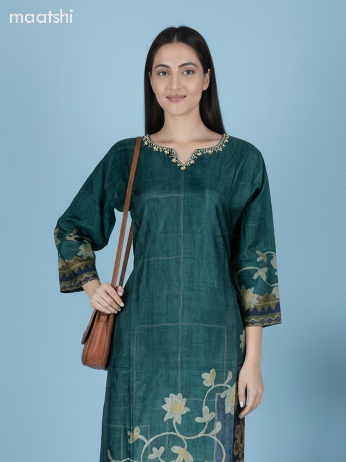 Green Dola Silk Floral Printed Straight Suit
