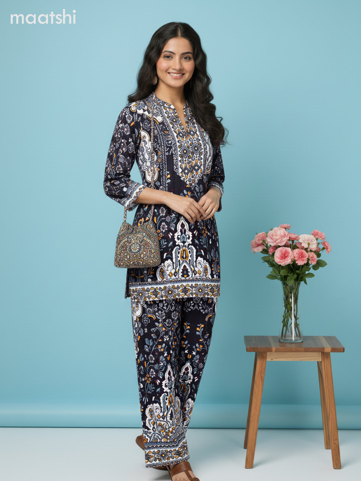Black and Cream Muslin Ikat Co-Ord Set
