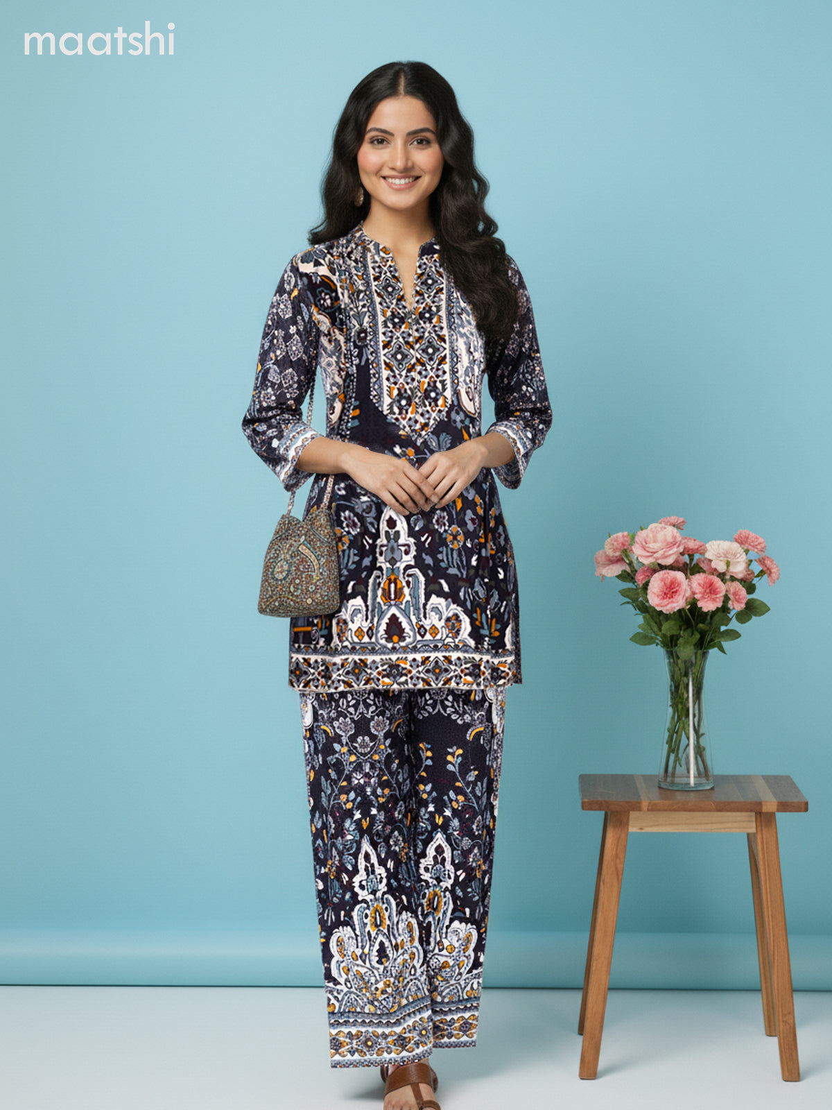 Black and Cream Muslin Ikat Co-Ord Set