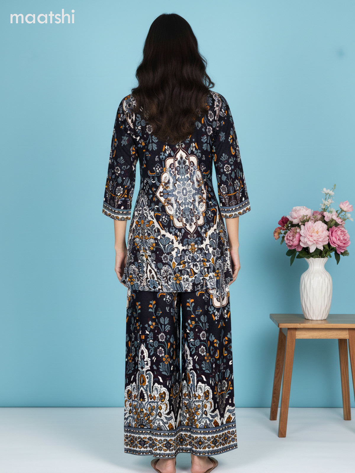 Black and Cream Muslin Ikat Co-Ord Set