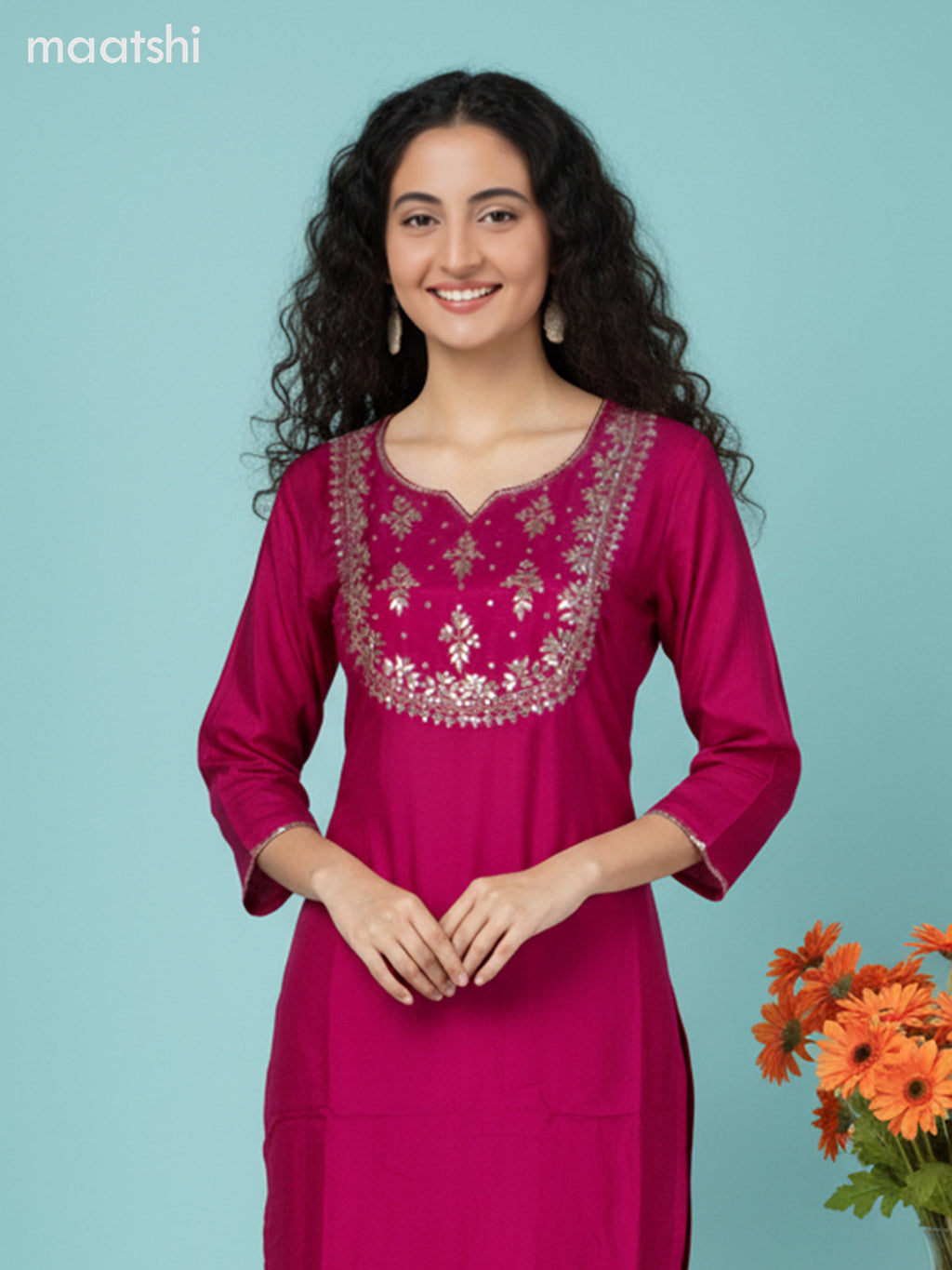 Pink Silk Embroidery Work Straight Suit
