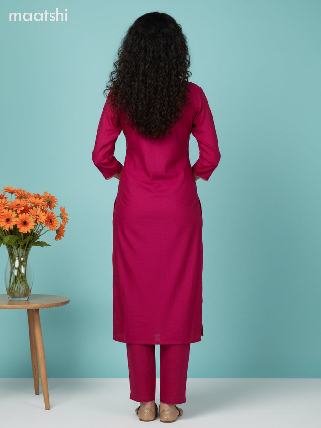 Pink Silk Embroidery Work Straight Suit