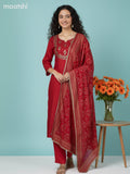 Red Silk Embroidery Work Straight Suit