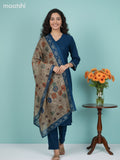 Peacock Blue and Beige Chanderi Mirror Work Straight Suit